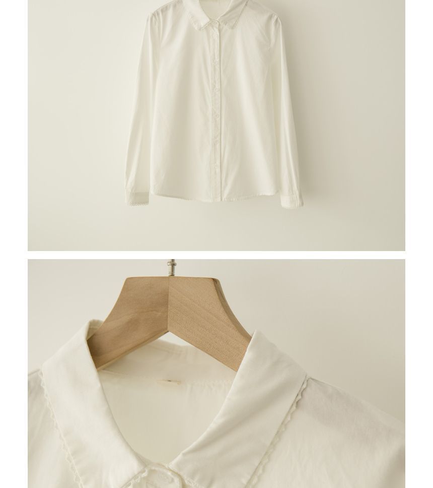 Lace-Trimmed Collared Shirt with Plain Fabric