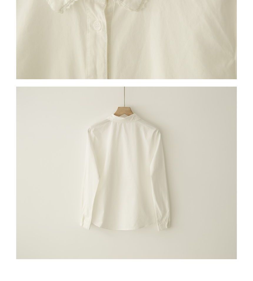 Lace-Trimmed Collared Shirt with Plain Fabric