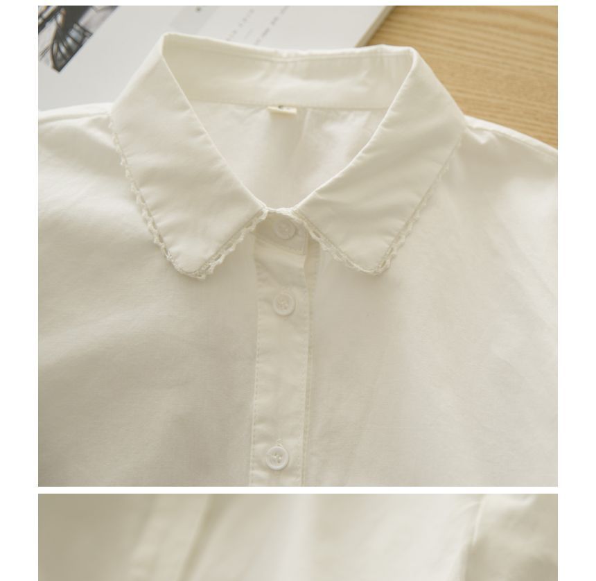 Lace-Trimmed Collared Shirt with Plain Fabric