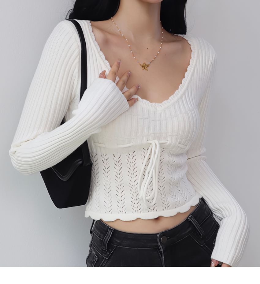 Lace-Up Knit Long Sleeve Top