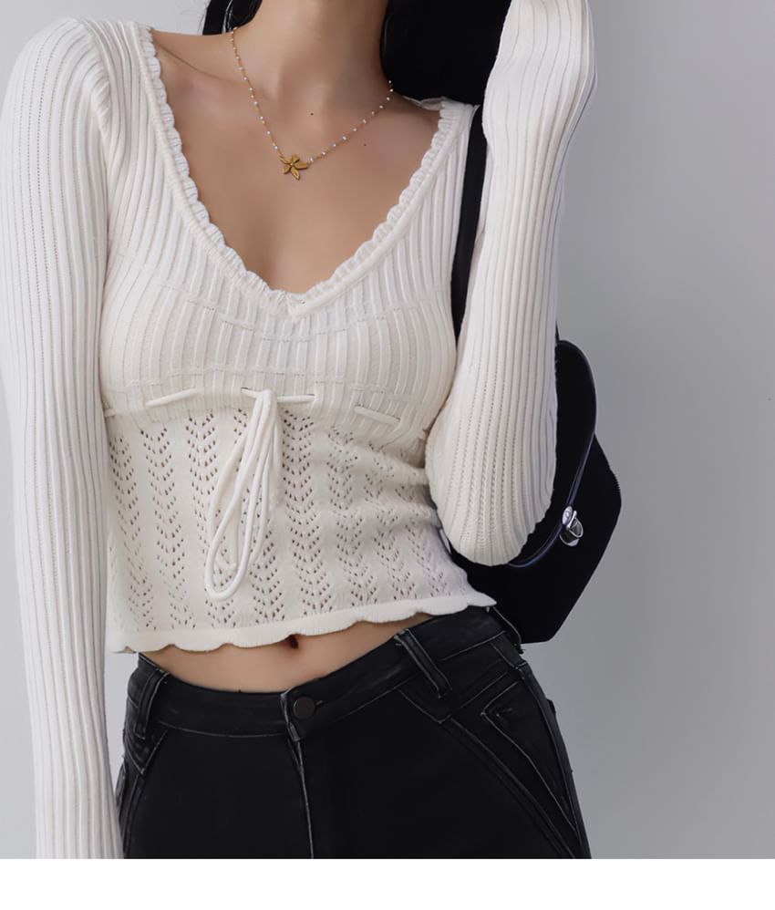 Lace-Up Knit Long Sleeve Top