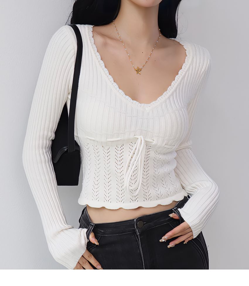 Lace-Up Knit Long Sleeve Top