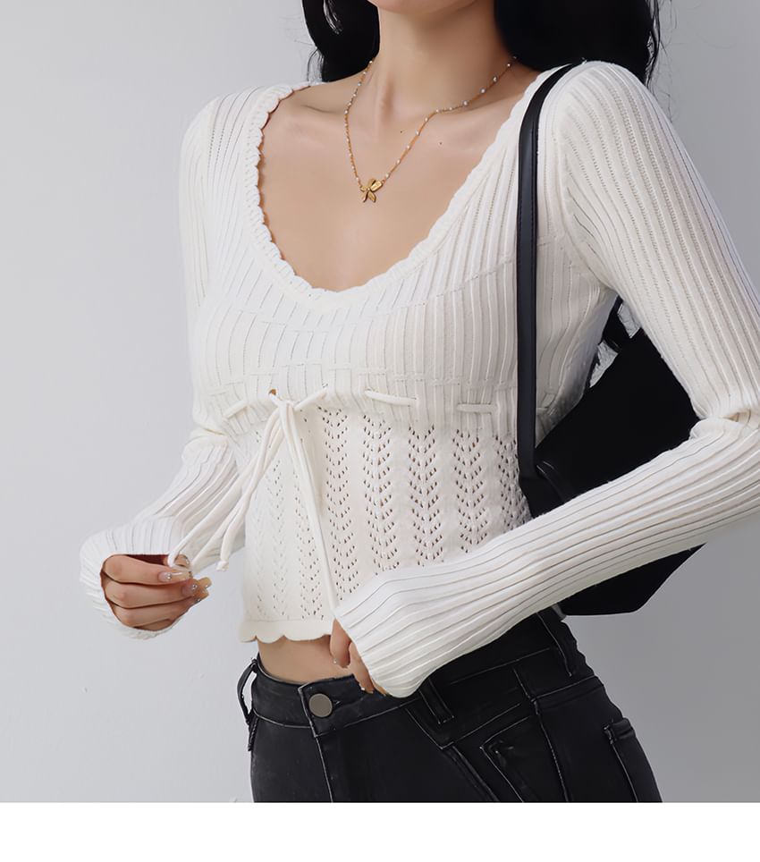 Lace-Up Knit Long Sleeve Top