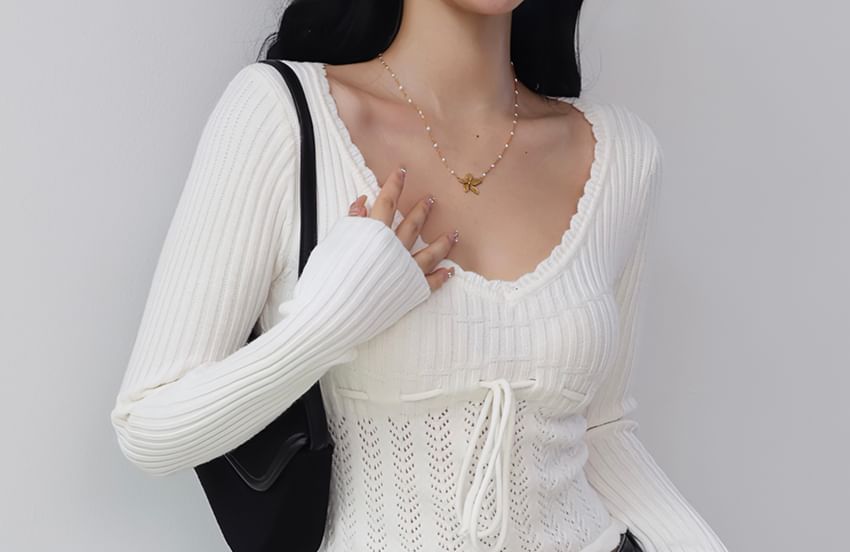 Lace-Up Knit Long Sleeve Top