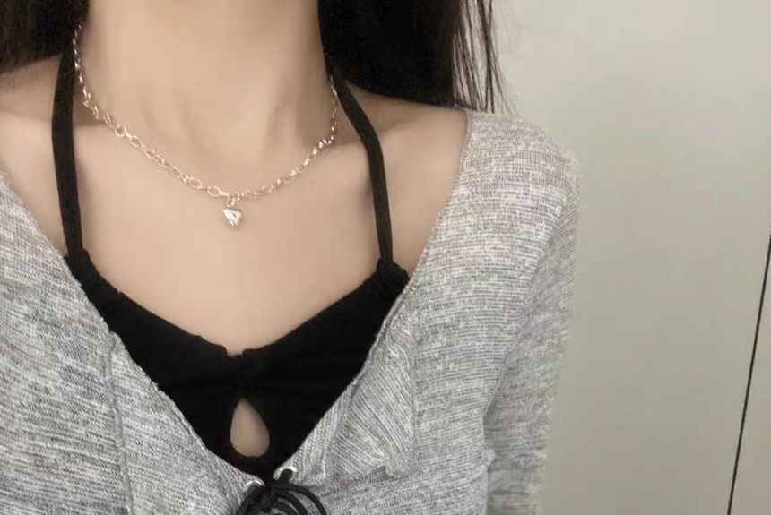 Lace-Up V-Neck Knit Top and Camisole Set