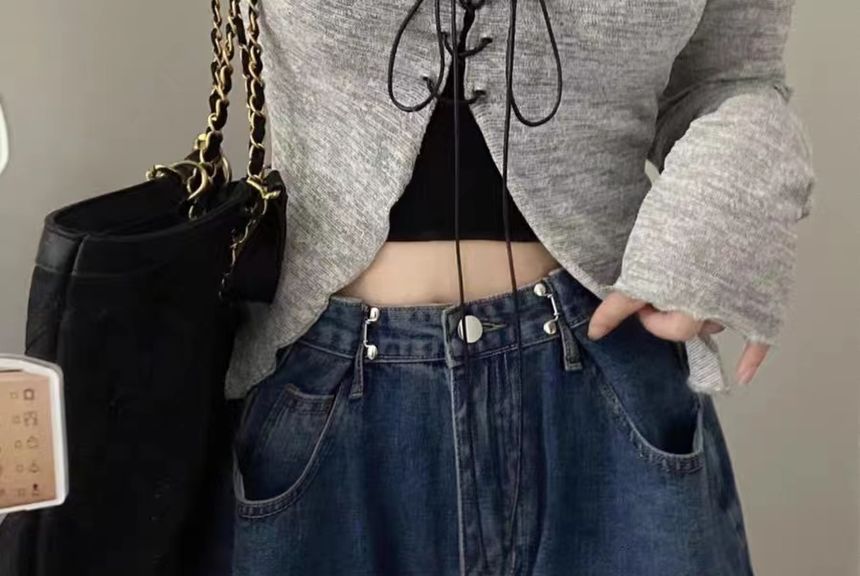 Lace-Up V-Neck Knit Top and Camisole Set