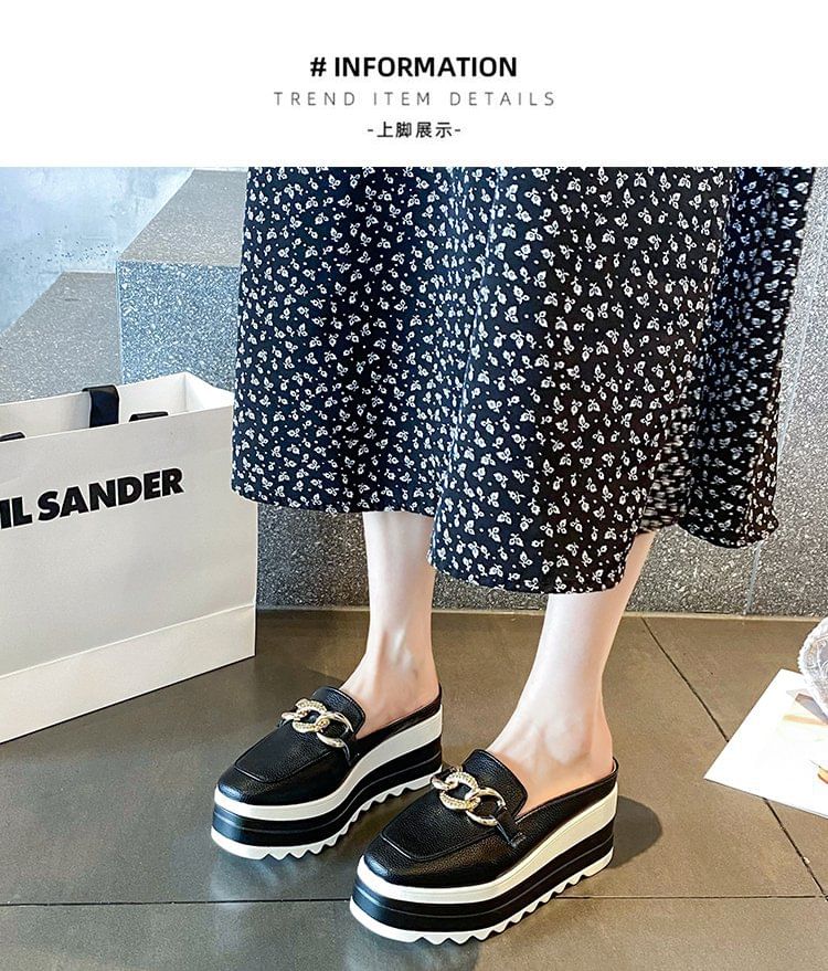 Chain Detail Loafer Platform Mules