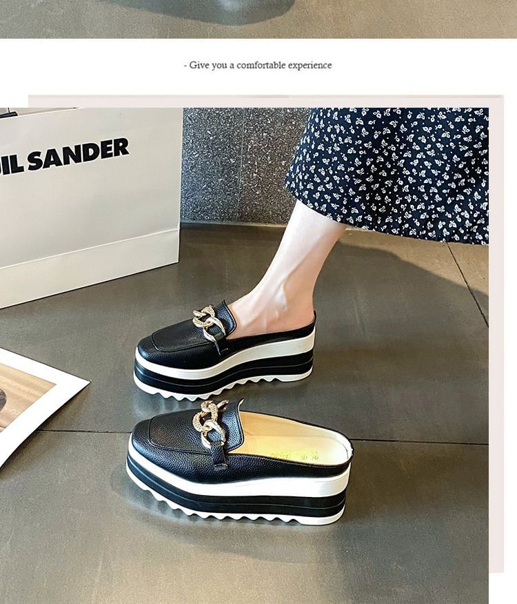 Chain Detail Loafer Platform Mules