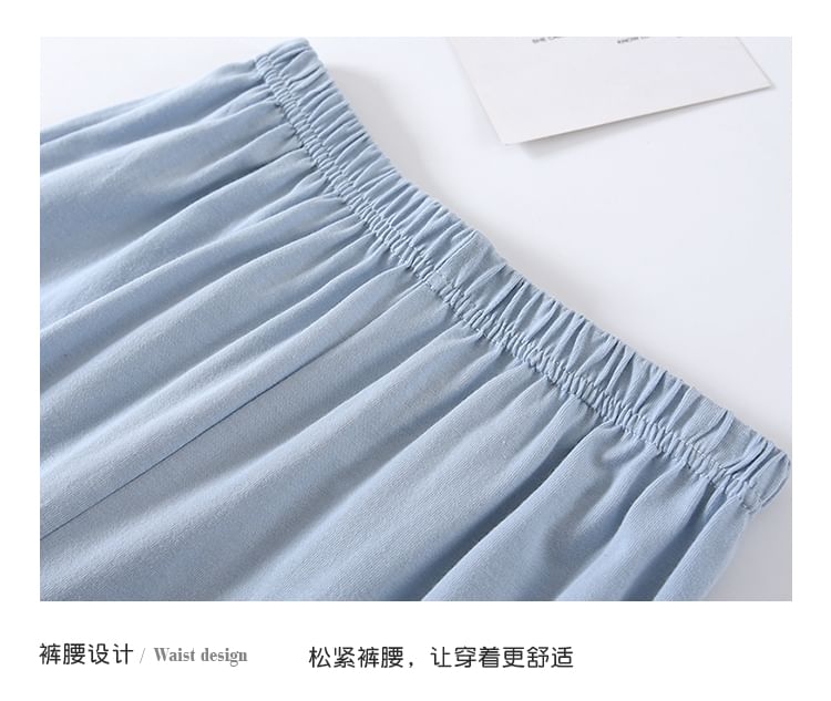 Couple Matching Pajama Set: Long-Sleeve Collar Contrast Trim Button Top + Pants