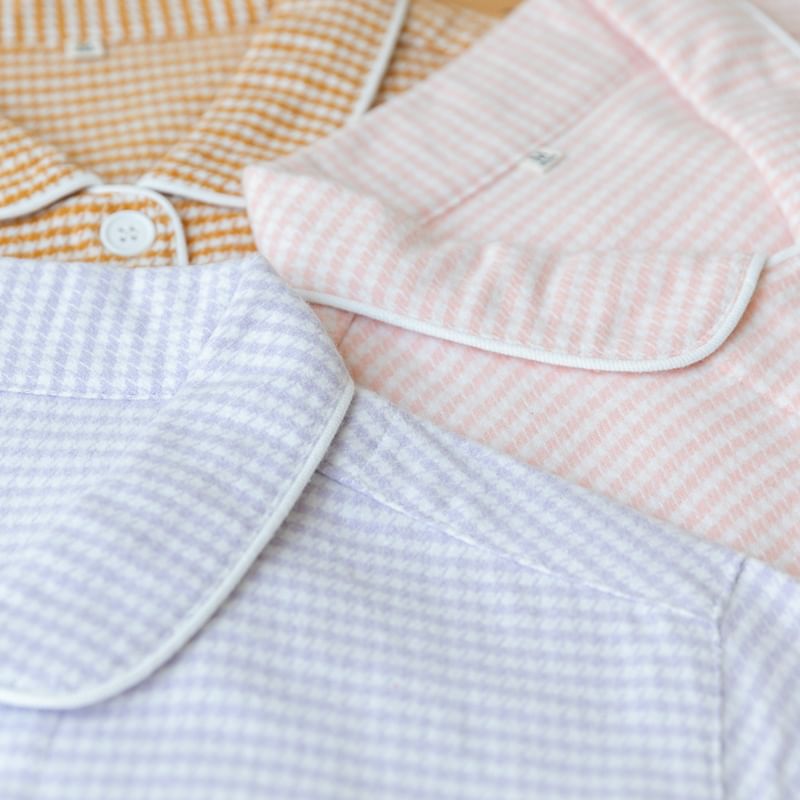 Couple Matching Pajama Set: Long-Sleeve Collared Houndstooth Button-Up Top + Pants (Various Designs)