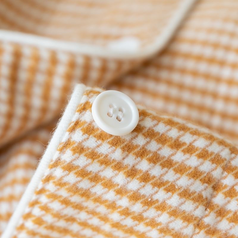 Couple Matching Pajama Set: Long-Sleeve Collared Houndstooth Button-Up Top + Pants (Various Designs)