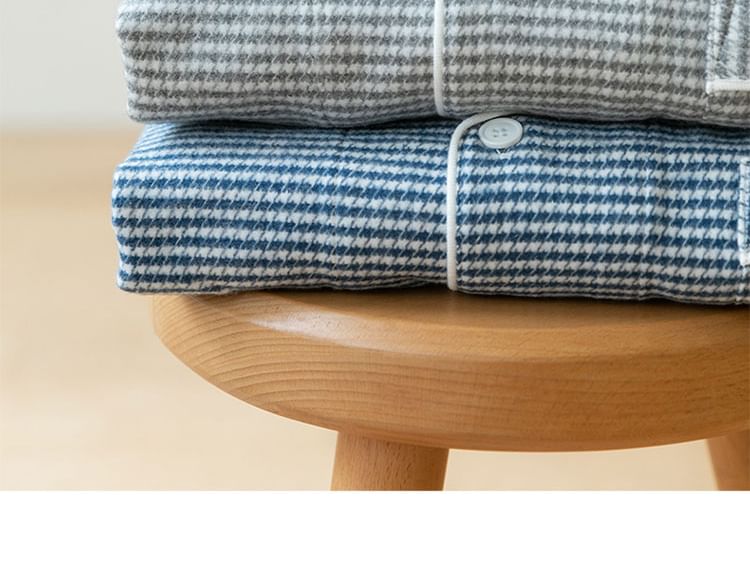 Couple Matching Pajama Set: Long-Sleeve Collared Houndstooth Button-Up Top + Pants (Various Designs)