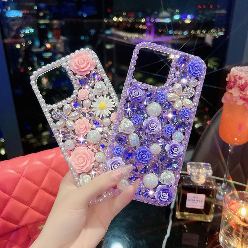 Floral Rhinestone Phone Case