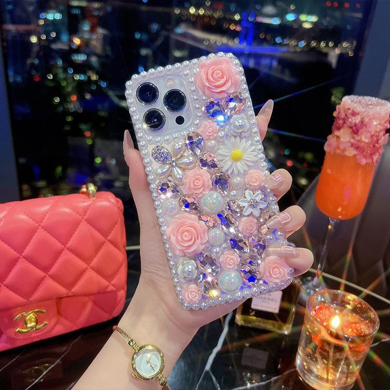 Floral Rhinestone Phone Case