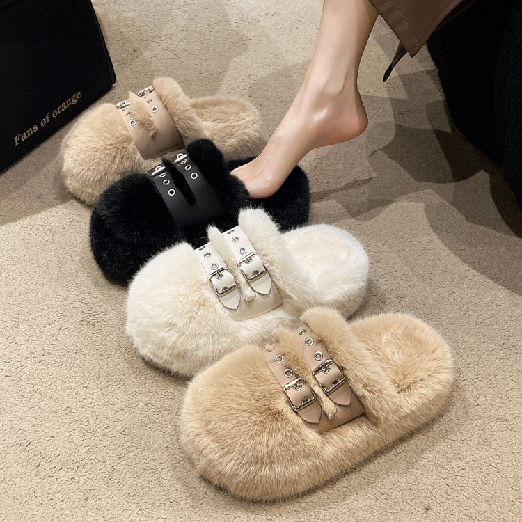 Fleece Buckled Platform Sandals