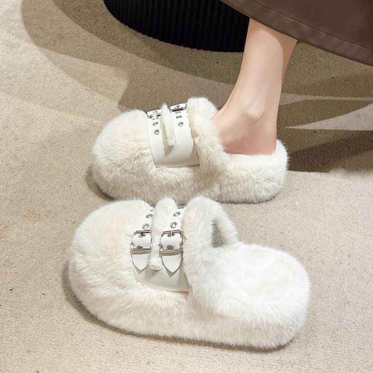 Fleece Buckled Platform Sandals