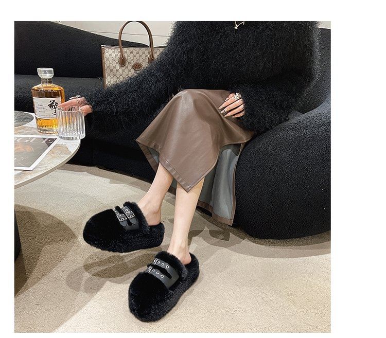Fleece Buckled Platform Sandals