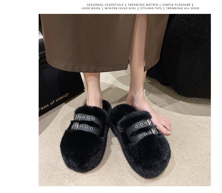 Fleece Buckled Platform Sandals