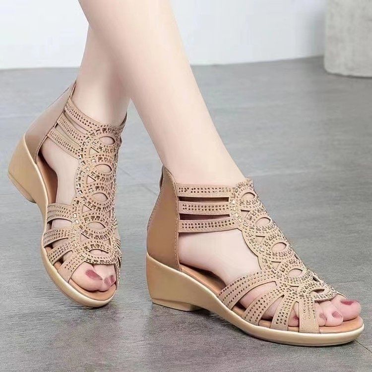 Low Heel Glitter Perforated Sandals