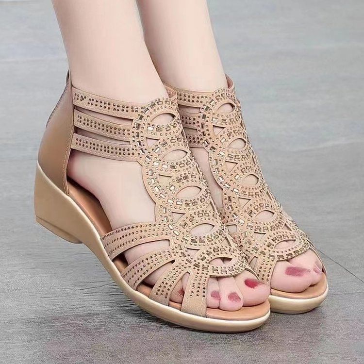 Low Heel Glitter Perforated Sandals