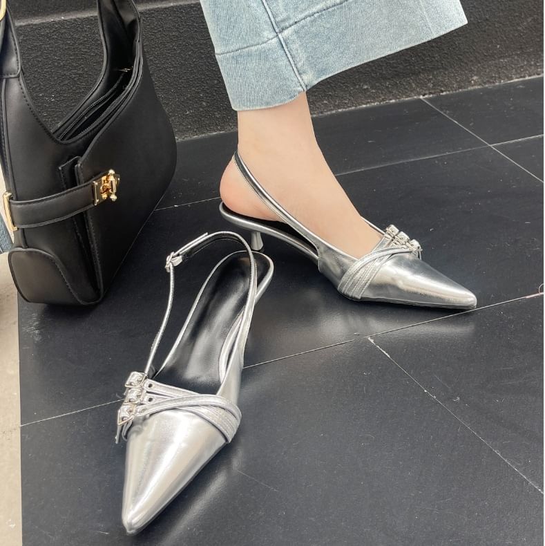 Pointed Kitten Heel Slingback Sandals
