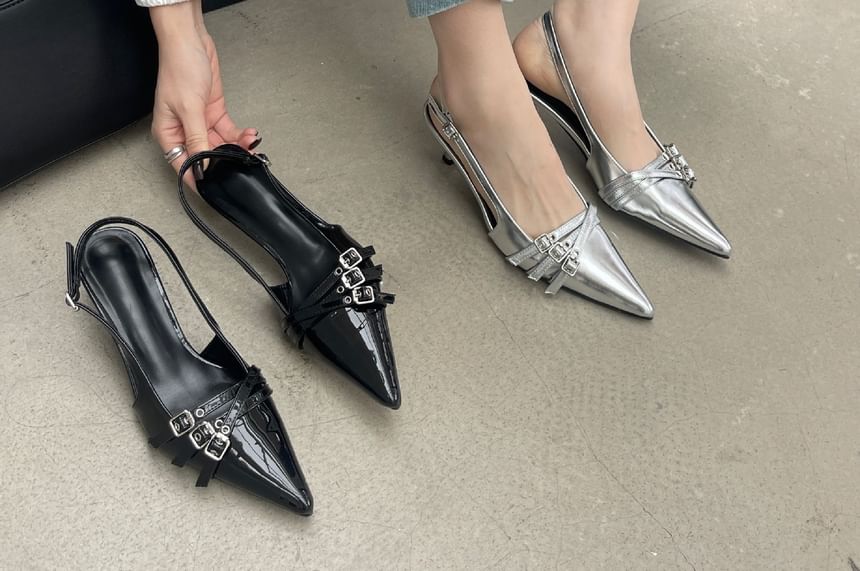 Pointed Kitten Heel Slingback Sandals