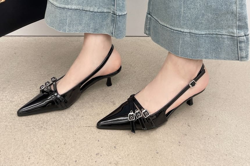 Pointed Kitten Heel Slingback Sandals