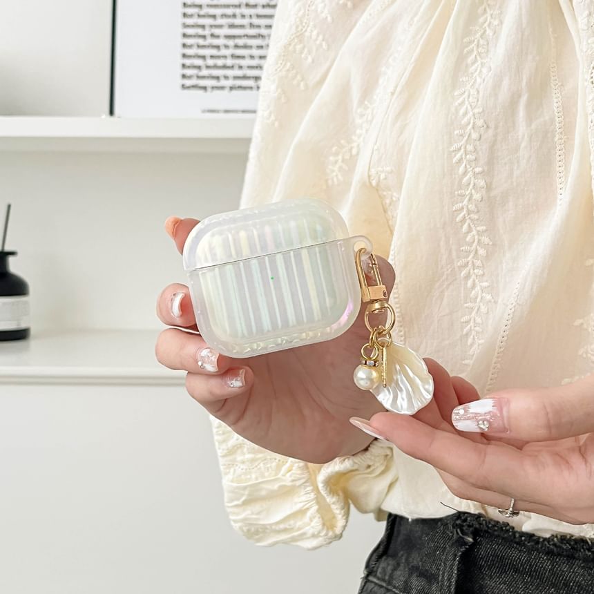 Stripe Texture Pearl White AirPods / Pro Earphone Case Skin With Shell Charm