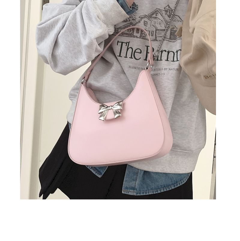 Top Handle Bow Faux Leather Crossbody Bag