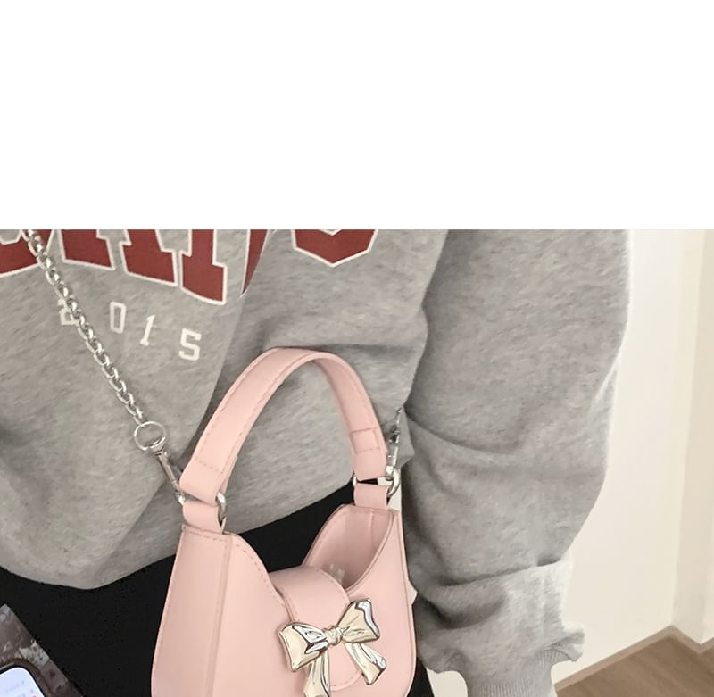 Top Handle Bow Faux Leather Crossbody Bag