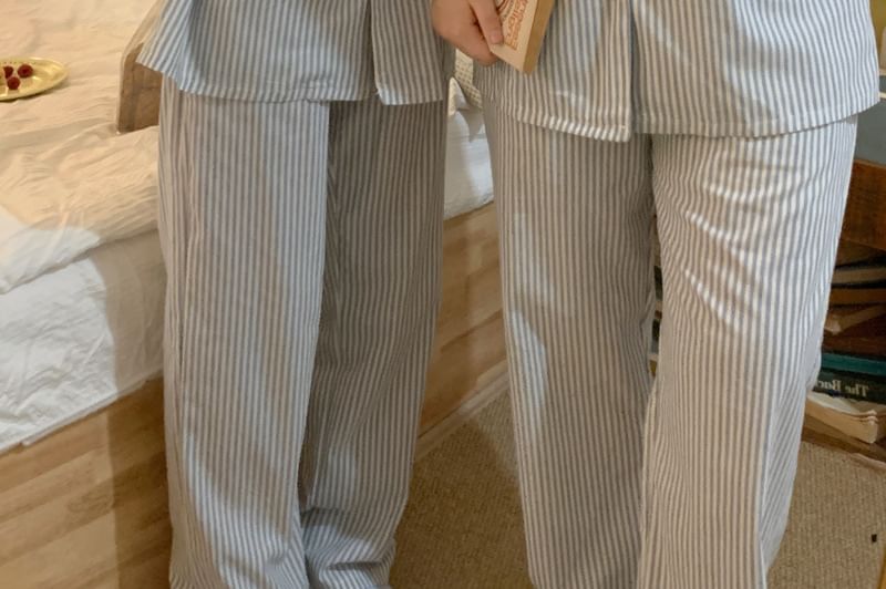 Couple Matching Pajama Set: Long-Sleeve Striped Top + Pants (Various Designs)