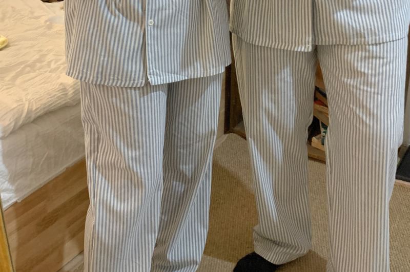 Couple Matching Pajama Set: Long-Sleeve Striped Top + Pants (Various Designs)