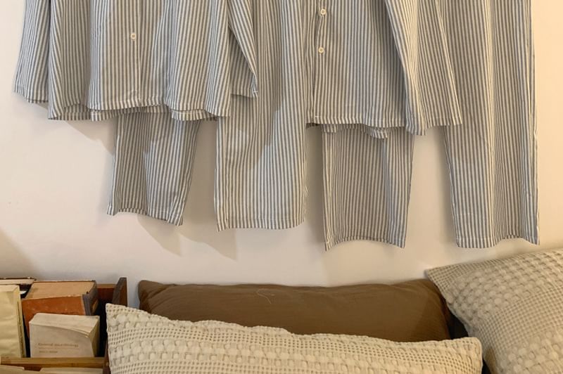 Couple Matching Pajama Set: Long-Sleeve Striped Top + Pants (Various Designs)