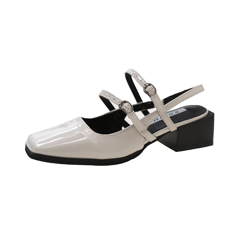 Square Toe Block Heel Buckled Slingback Sandals