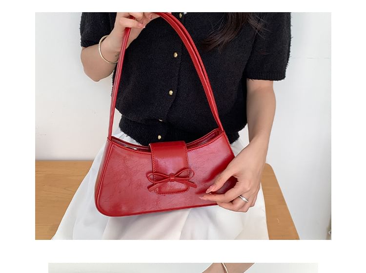 Bow Faux Leather Shoulder Bag