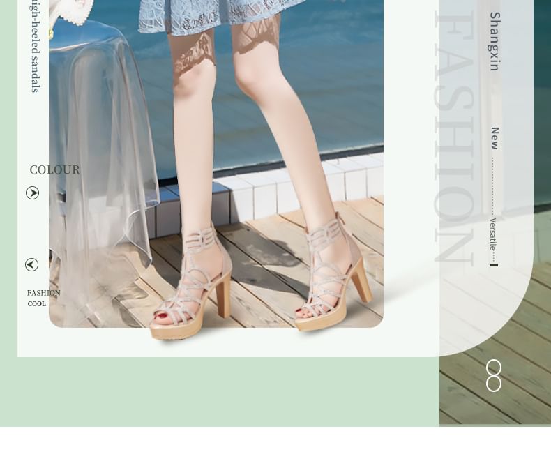 Chunky Heel Rhinestone Perforated Sandals