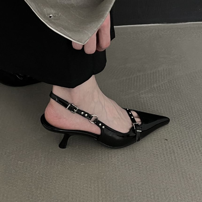 Pointed Slingback Sandals with Kitten Heel