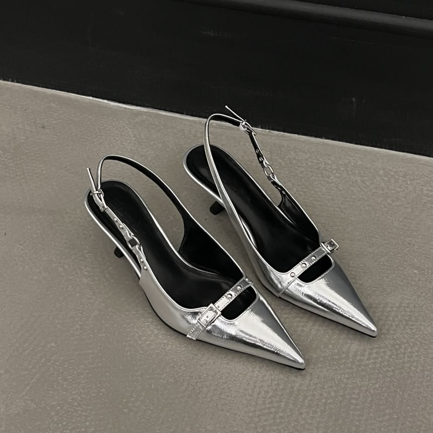 Pointed Slingback Sandals with Kitten Heel