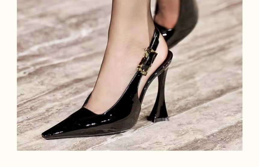 Patent Pointed Slingback Sandals Block Heel