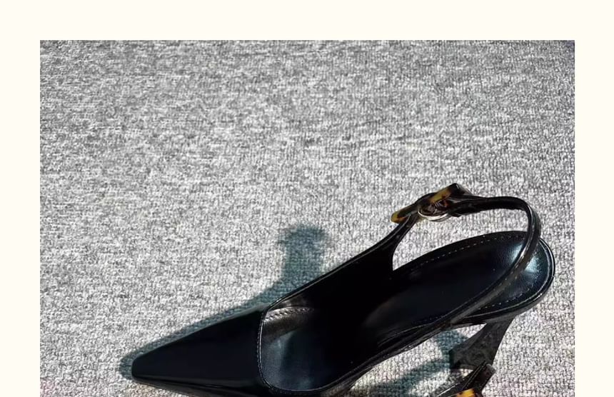 Patent Pointed Slingback Sandals Block Heel