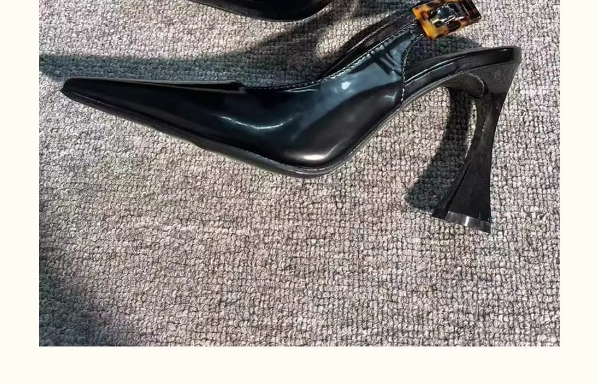 Patent Pointed Slingback Sandals Block Heel