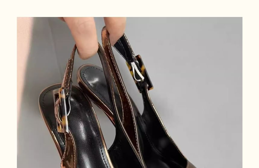 Patent Pointed Slingback Sandals Block Heel