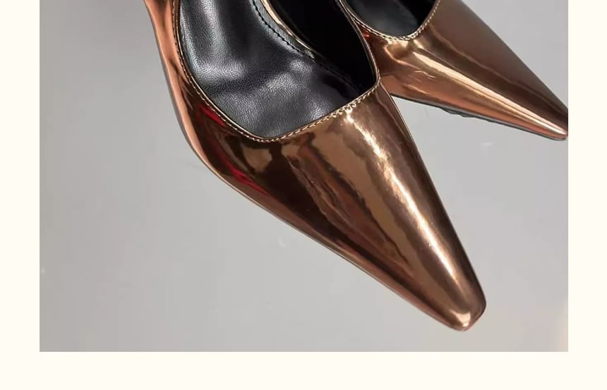 Patent Pointed Slingback Sandals Block Heel