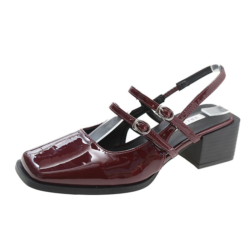Buckled Slingback Mary Jane Sandals Chunky Square Heel