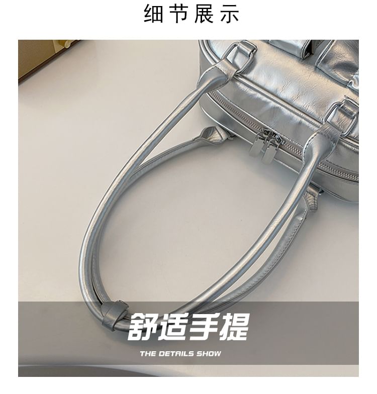 Plain Bow Accent Faux Leather Bowler Bag / Ribbon / Set