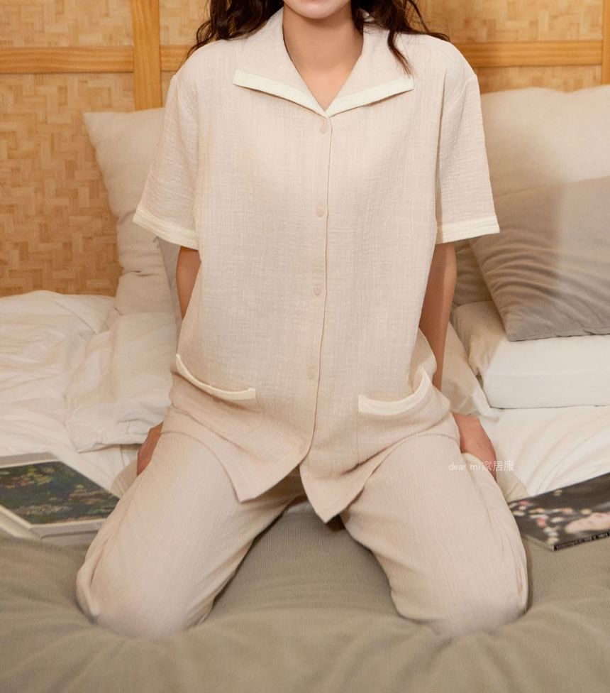 Couple Matching Pajama Set: Pocket Detail Shirt + Pants (Various Designs)