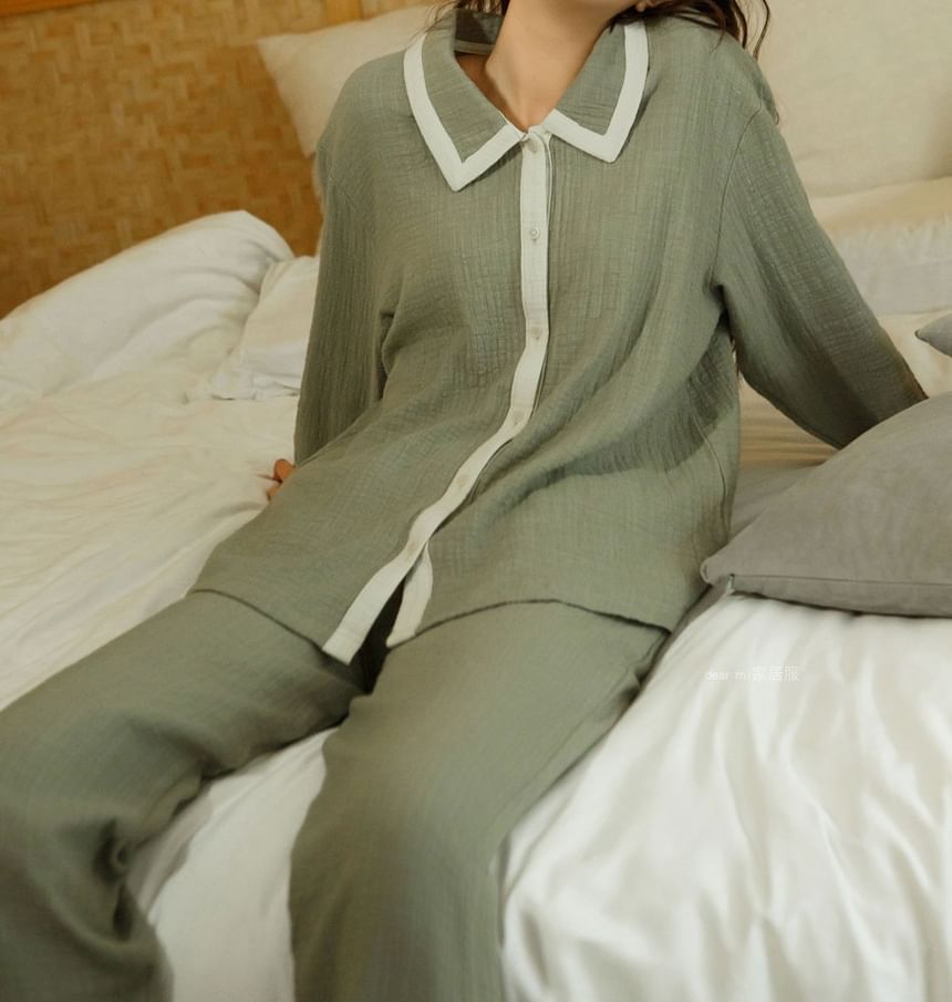 Couple Matching Pajama Set: Pocket Detail Shirt + Pants (Various Designs)