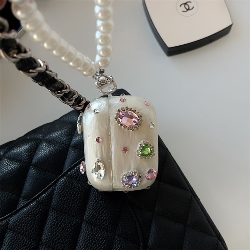 Rhinestone AirPods / Pro Earphone Case Skin / Faux Pearl Strap / Set