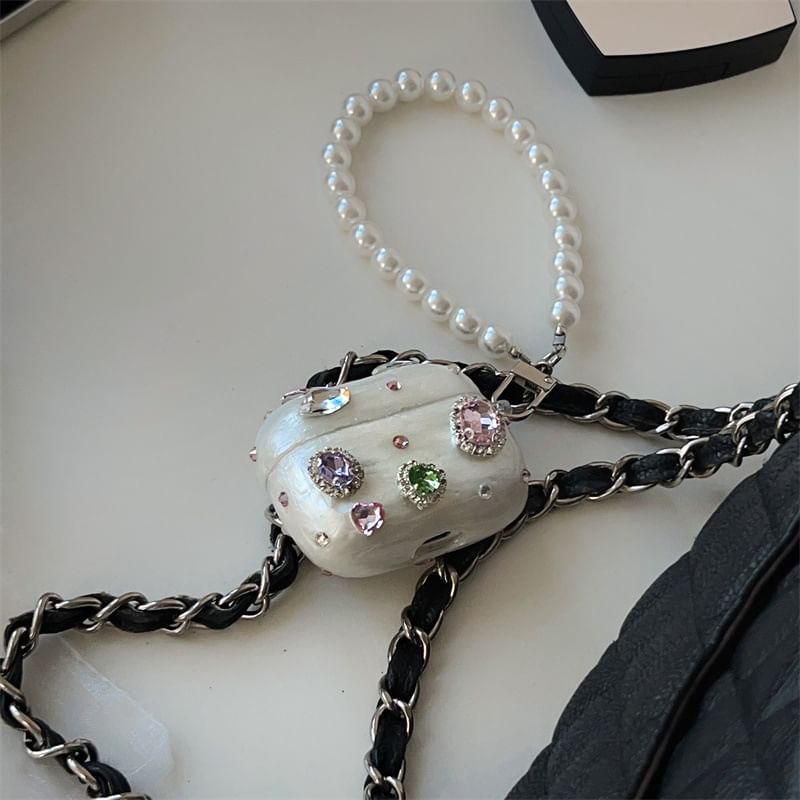 Rhinestone AirPods / Pro Earphone Case Skin / Faux Pearl Strap / Set