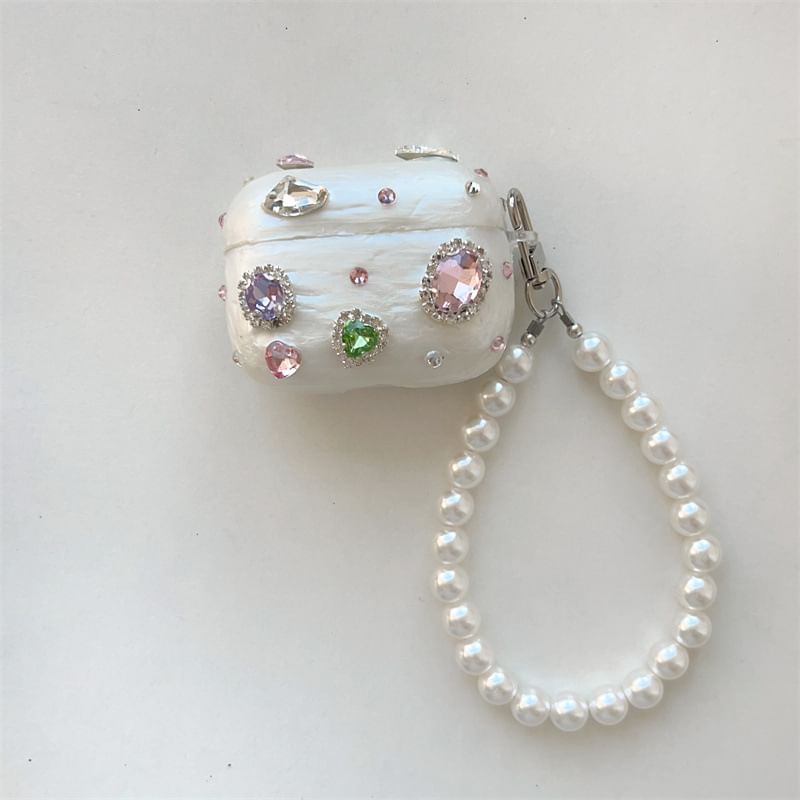 Rhinestone AirPods / Pro Earphone Case Skin / Faux Pearl Strap / Set